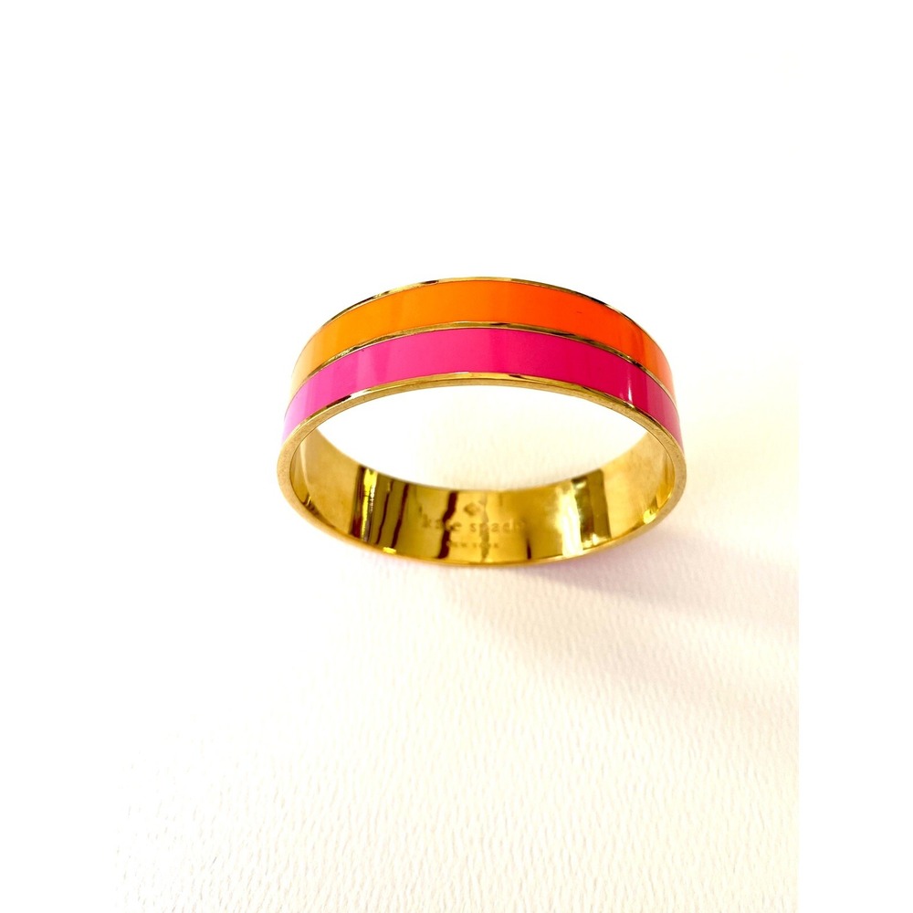Kate Spade Take A Chance Gold Tone Pink Orange Stripe Bangle Size 8"